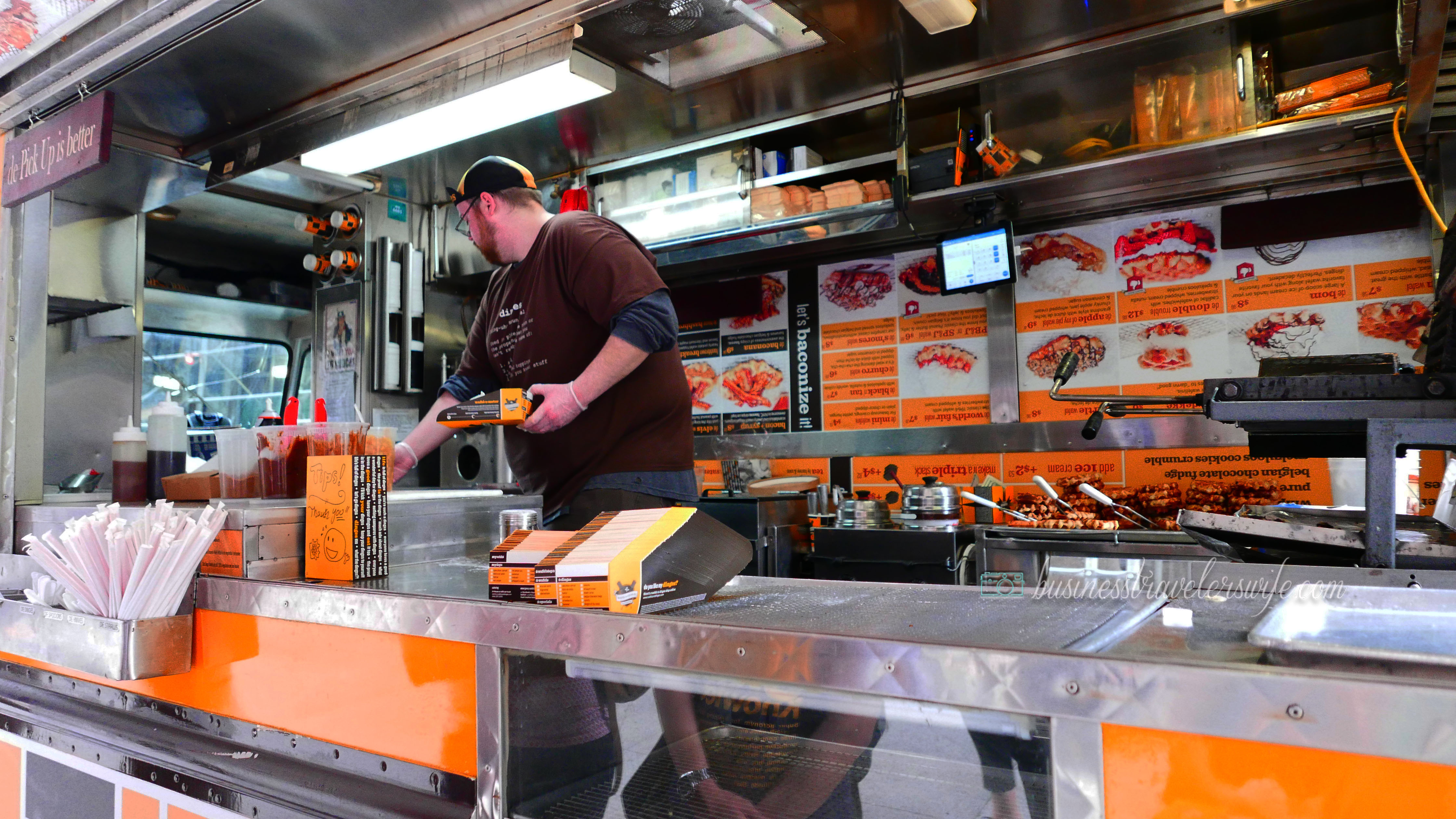 indulge like a food in NYC - what to eat in New York Wafels & Dinges throwdown waffle