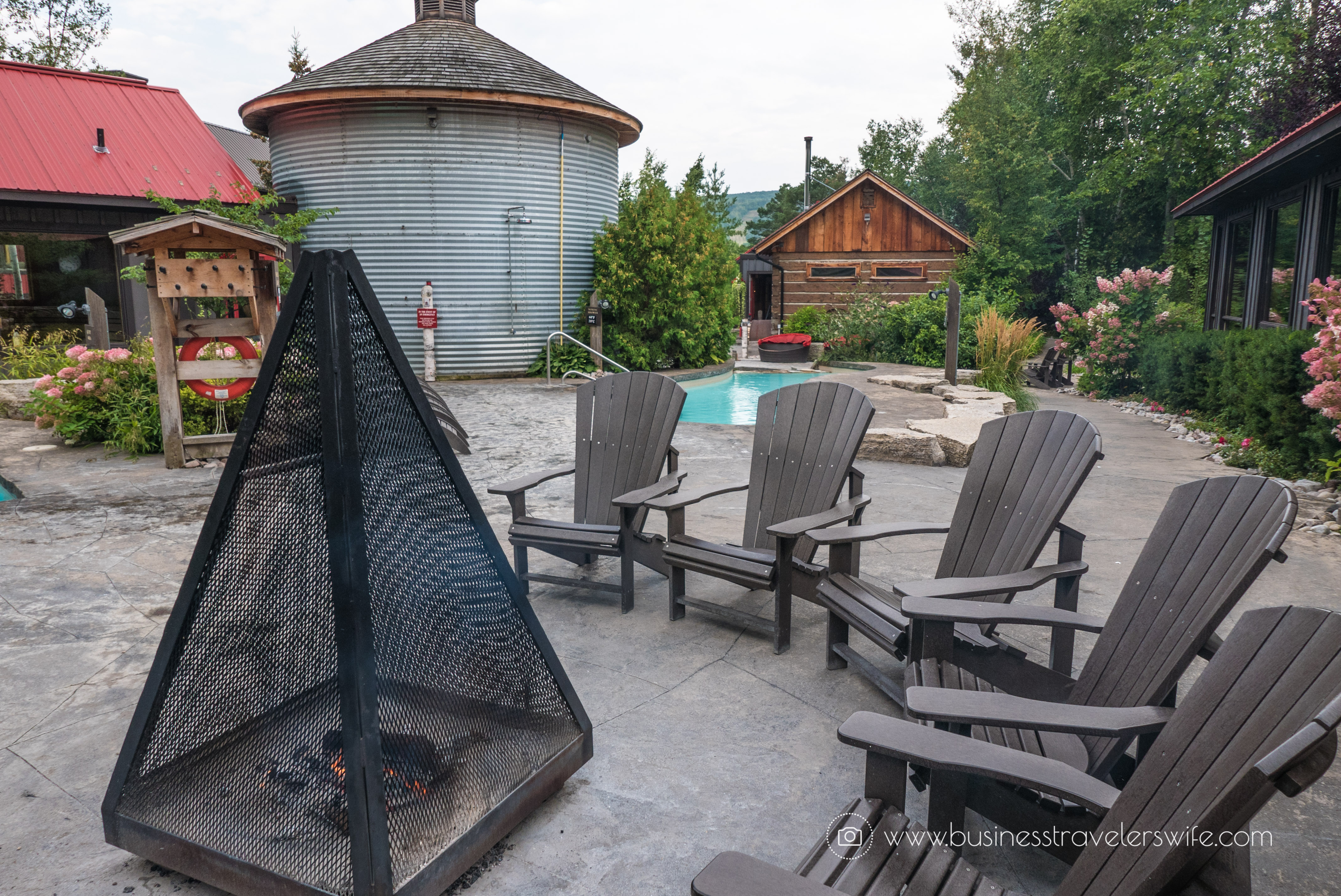 Relaxing Getaway at Scandinave Spa Blue Mountain muskoka chairs fireplace