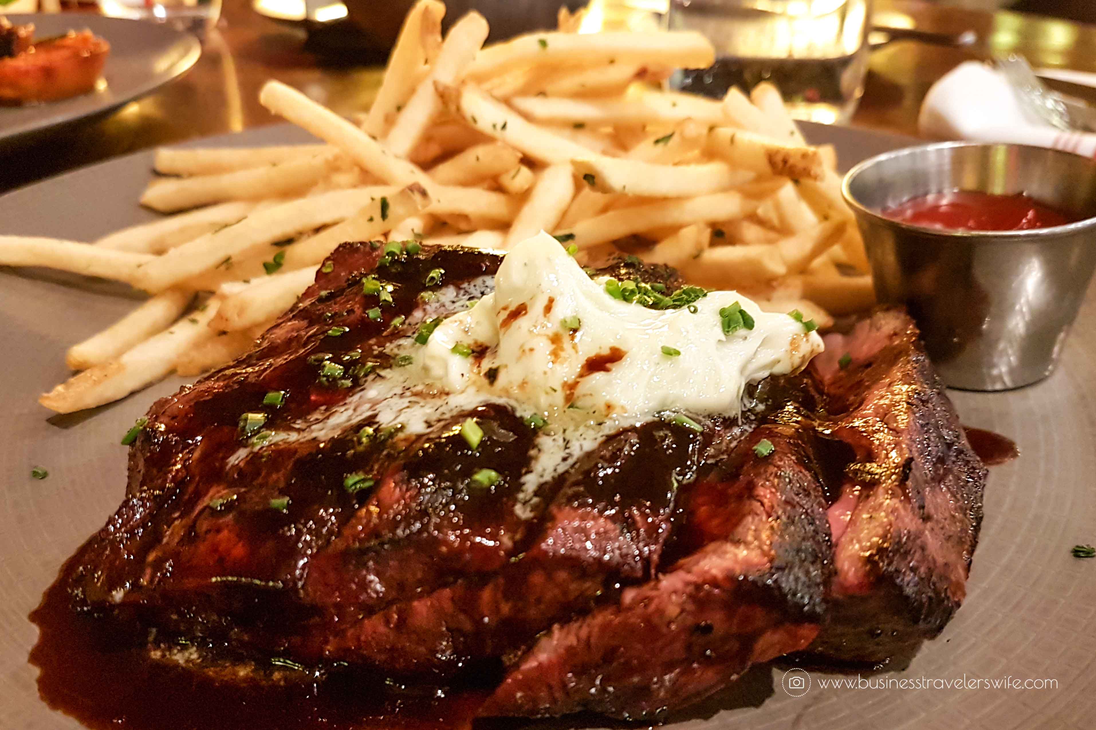 Las Vegas Travel Hack Using myVEGAS Rewards and Hotel Comps Wolfgang Puck Bar & Grill Flat Iron Steak with Red Wine Sauce