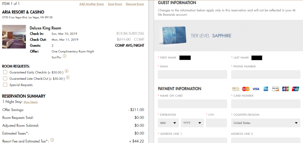 Las Vegas Travel Hack Using myVEGAS Rewards and Hotel Comps mlife aria resort & casino hotel complimentary room night (3)