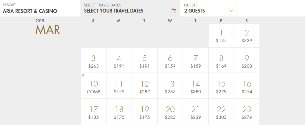Las Vegas Travel Hack Using myVEGAS Rewards and Hotel Comps mlife aria resort & casino hotel complimentary room night